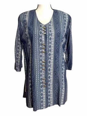 Pride & Joy Blue Silver Buttons 3/4 Sleeves Long Tunic